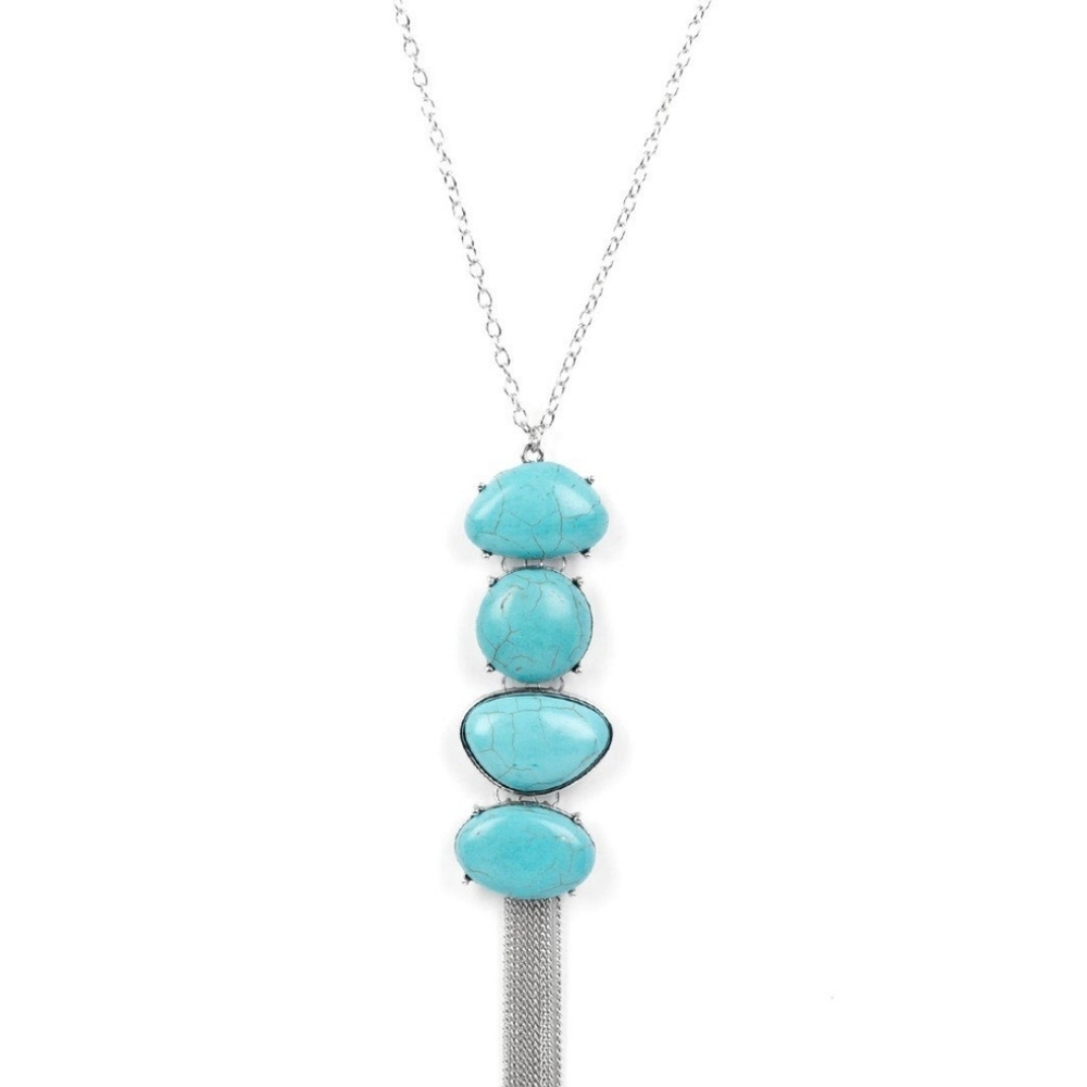Turquoise Silver Pendant Necklace Hidden Lagoon Turquoise Necklace Set Oversized